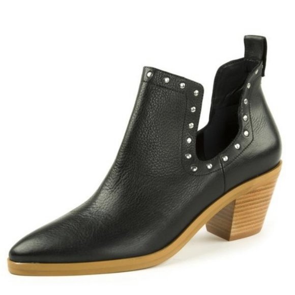 REBECCA MINKOFF Lana Black Studded Bootie split shaft  Shootie sz. 8 Cuban heel - Picture 1 of 16